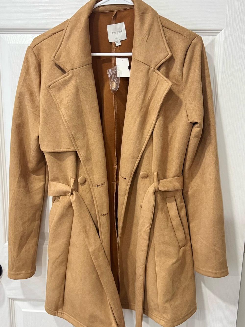 Love Tree Tan Suede-Look Belted Trench Coat